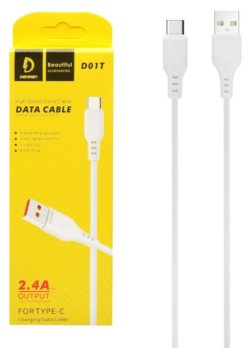 کابل شارژ فست DENMEN Type C مدل D01T پک دار- سفی