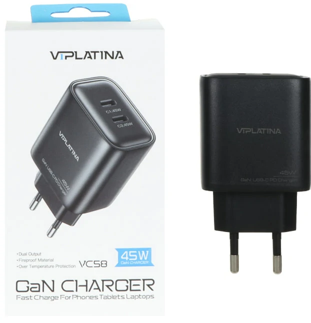 شارژر دیواری فست و PD دو پورت VIPLATINA مدل VC58 45W - مشکی