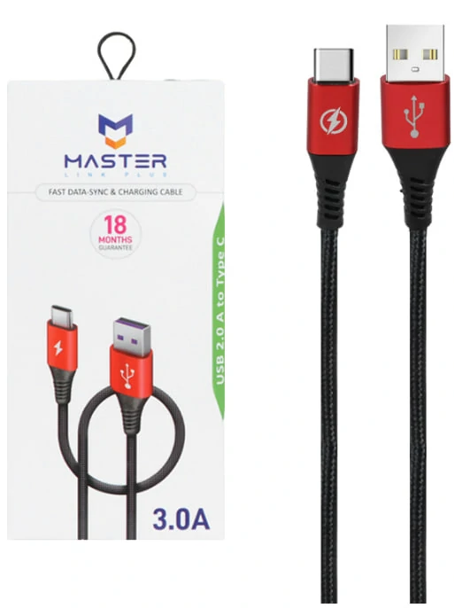 کابل شارژ کنفی سوپر فست MASTER Type-C مدل ETM 003 - مشکی قرمز